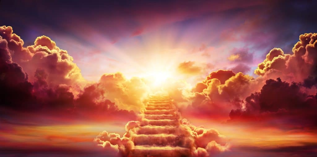 Staircase Leading Up To Sky At Sunrise - Resurrection And Entrance Of Heaven